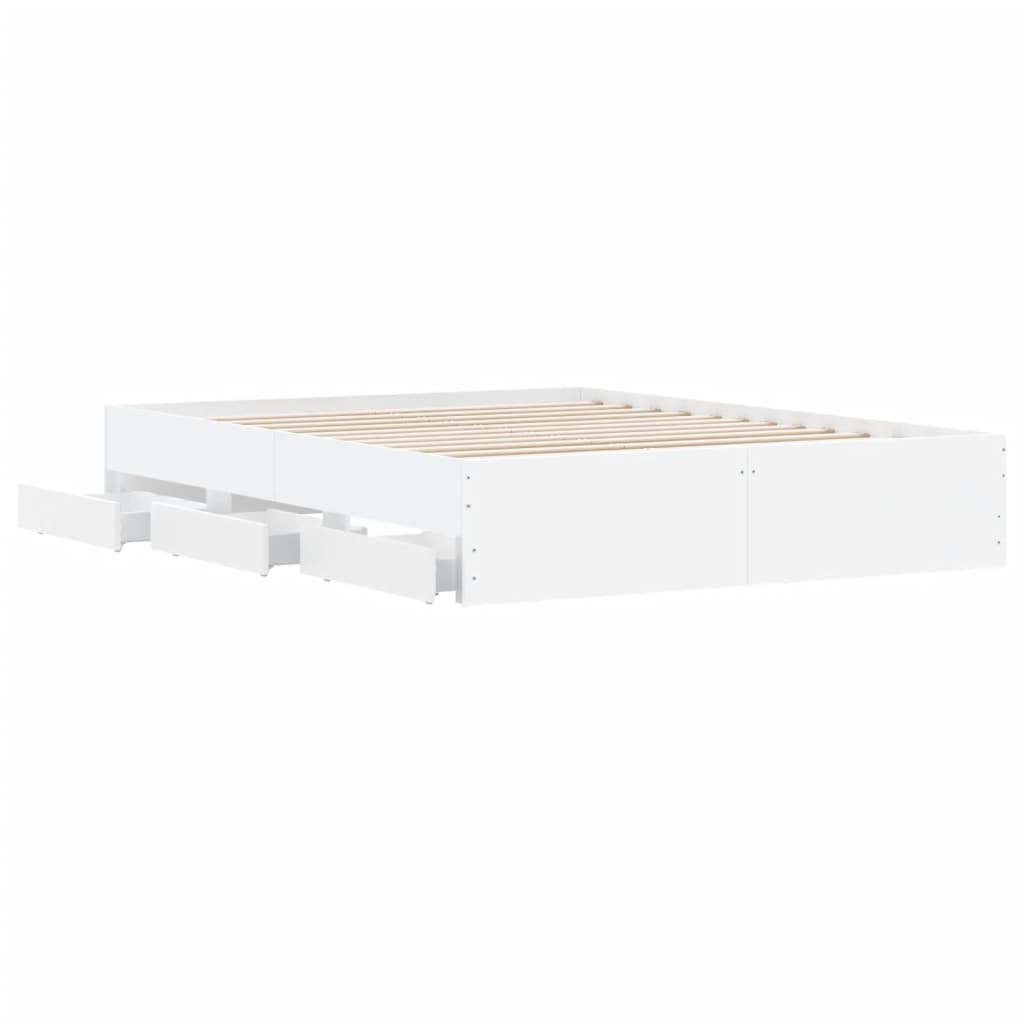 Sengeramme med skuffer hvit 140x190 cm konstruert tre