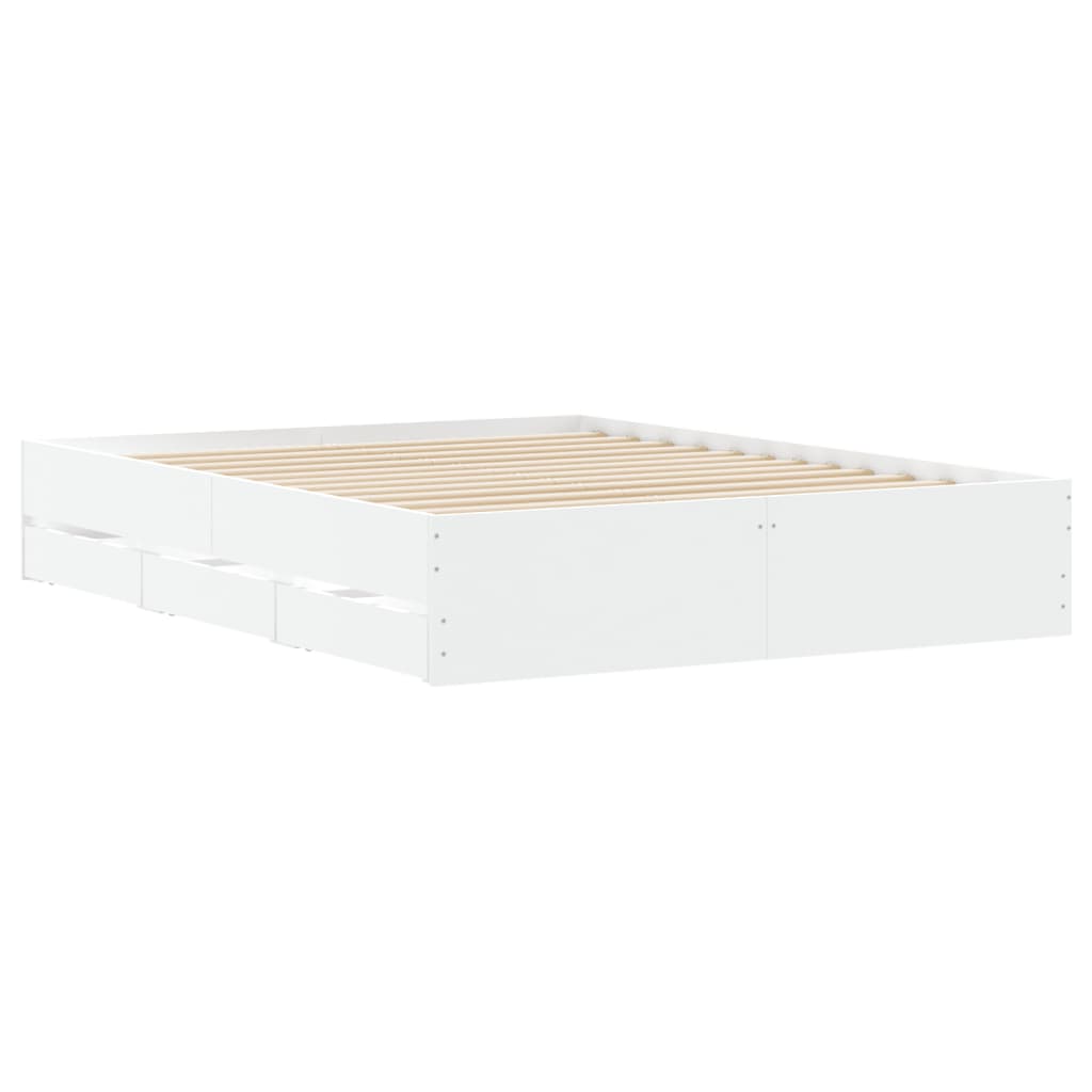 Sengeramme med skuffer hvit 140x190 cm konstruert tre