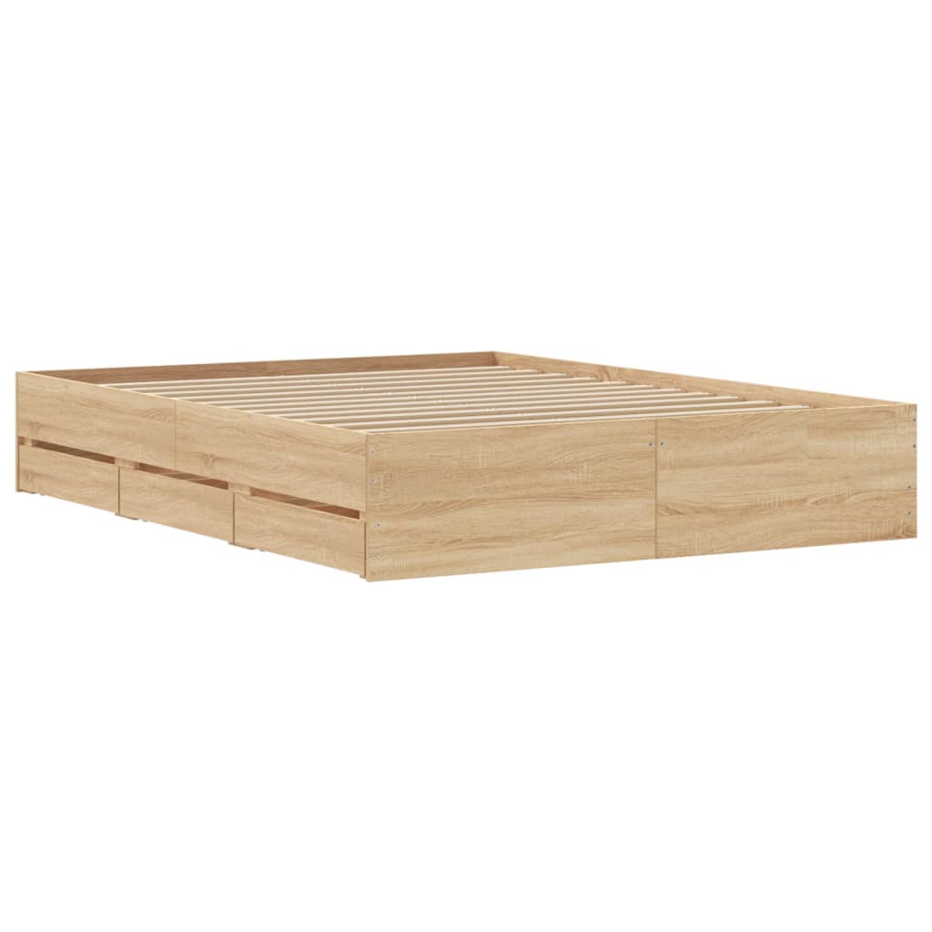 Sengeramme med skuffer sonoma eik 140x190 cm konstruert tre