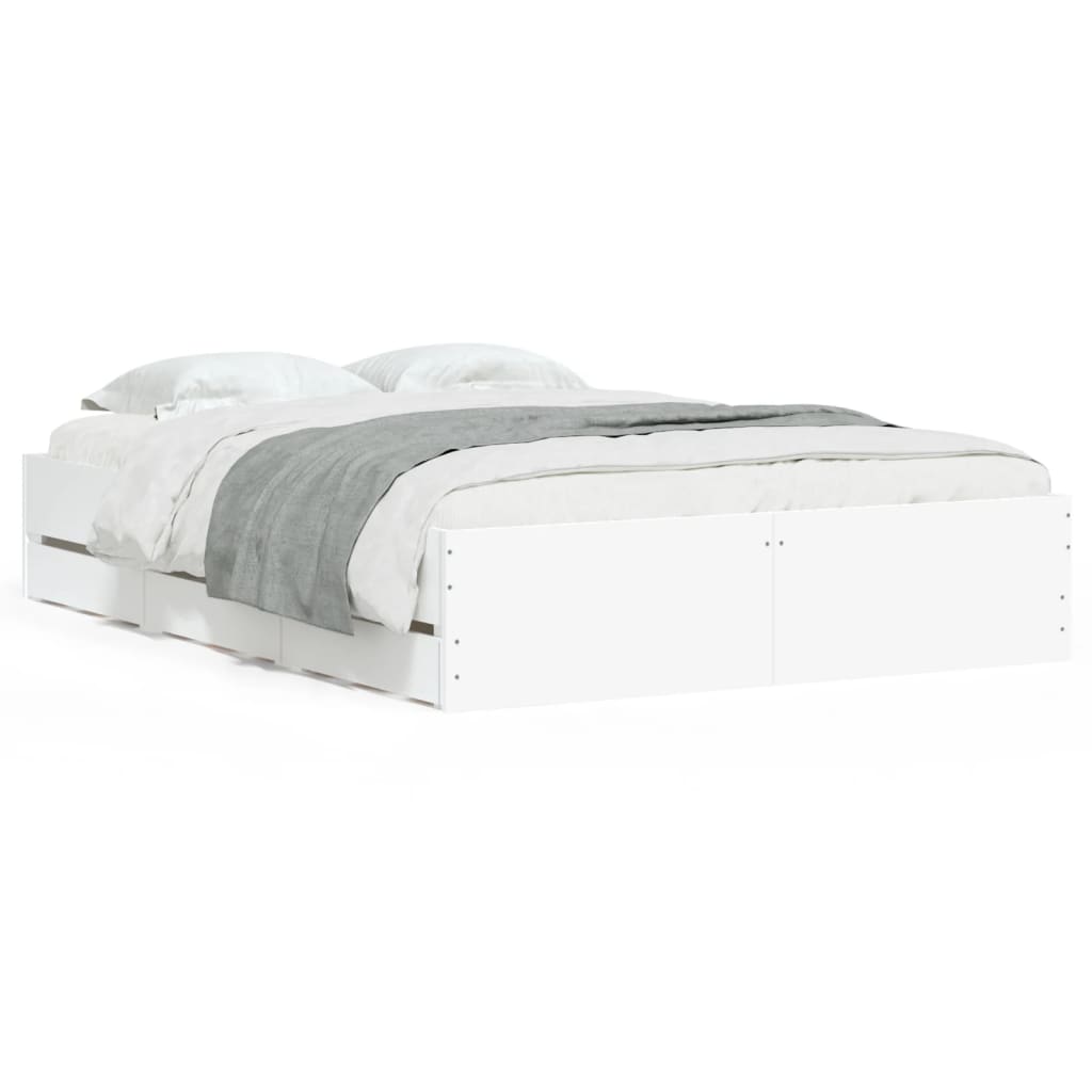 Sengeramme med skuffer hvit 135x190 cm konstruert tre