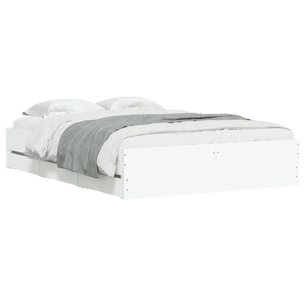 Sengeramme med skuffer hvit 135x190 cm konstruert tre