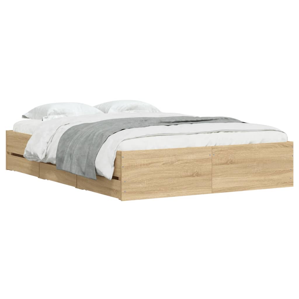 Sengeramme med skuffer sonoma eik 135x190 cm konstruert tre