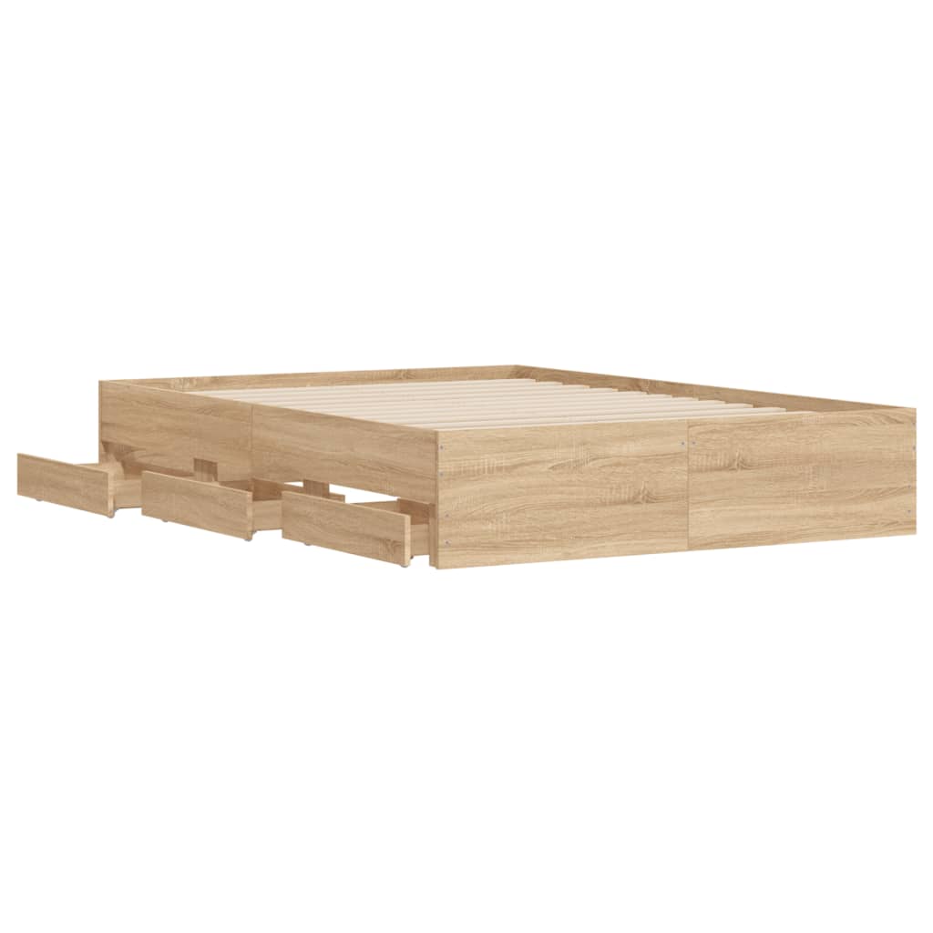 Sengeramme med skuffer sonoma eik 135x190 cm konstruert tre