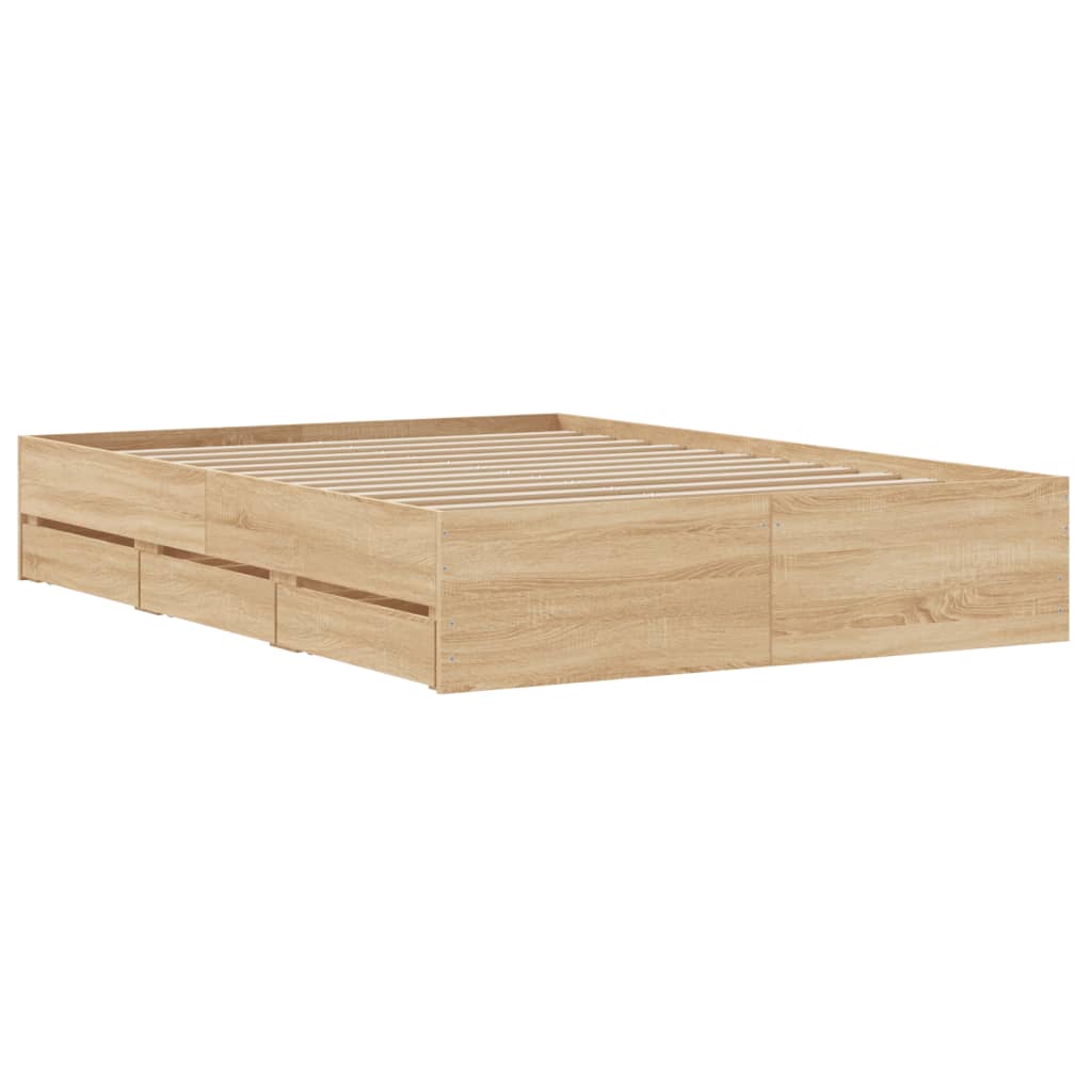 Sengeramme med skuffer sonoma eik 135x190 cm konstruert tre