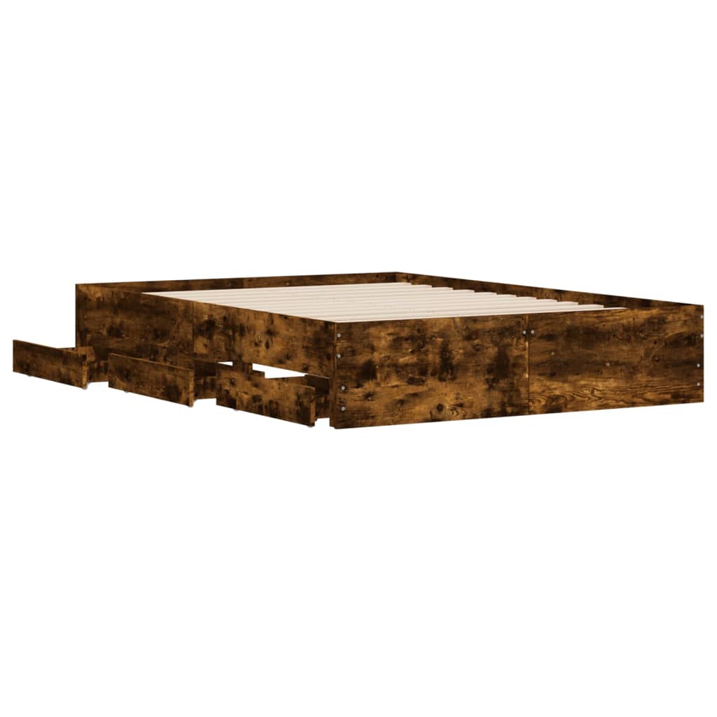 Sengeramme med skuffer røkt eik 135x190 cm konstruert tre