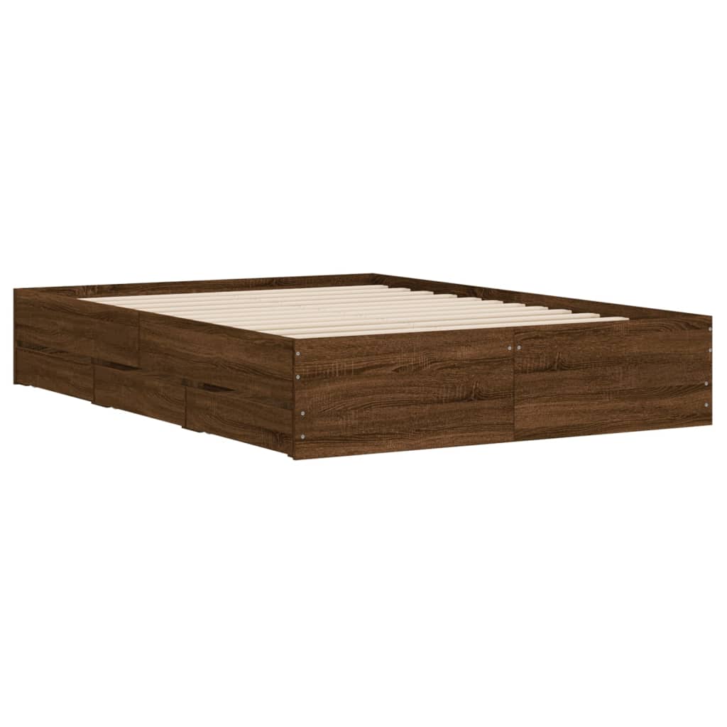 Sengeramme med skuffer brun eik 135x190 cm konstruert tre