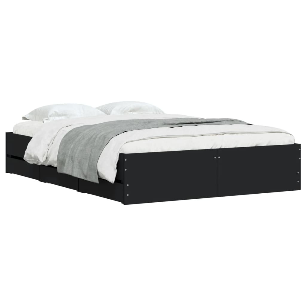 Sengeramme med skuffer svart 120x190 cm konstruert tre
