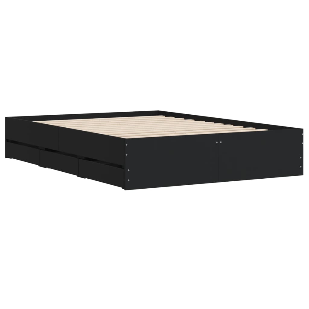Sengeramme med skuffer svart 120x190 cm konstruert tre
