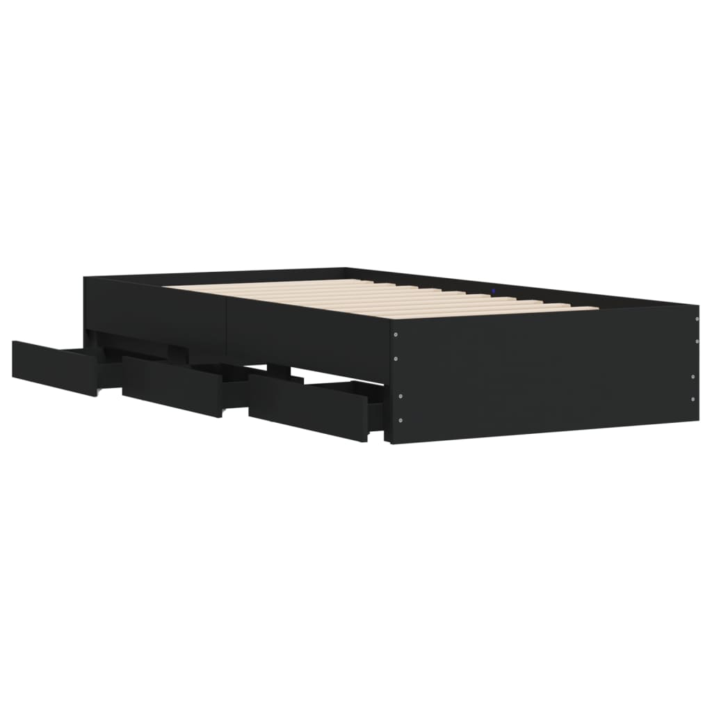 Sengeramme med skuffer svart 90x190 cm konstruert tre