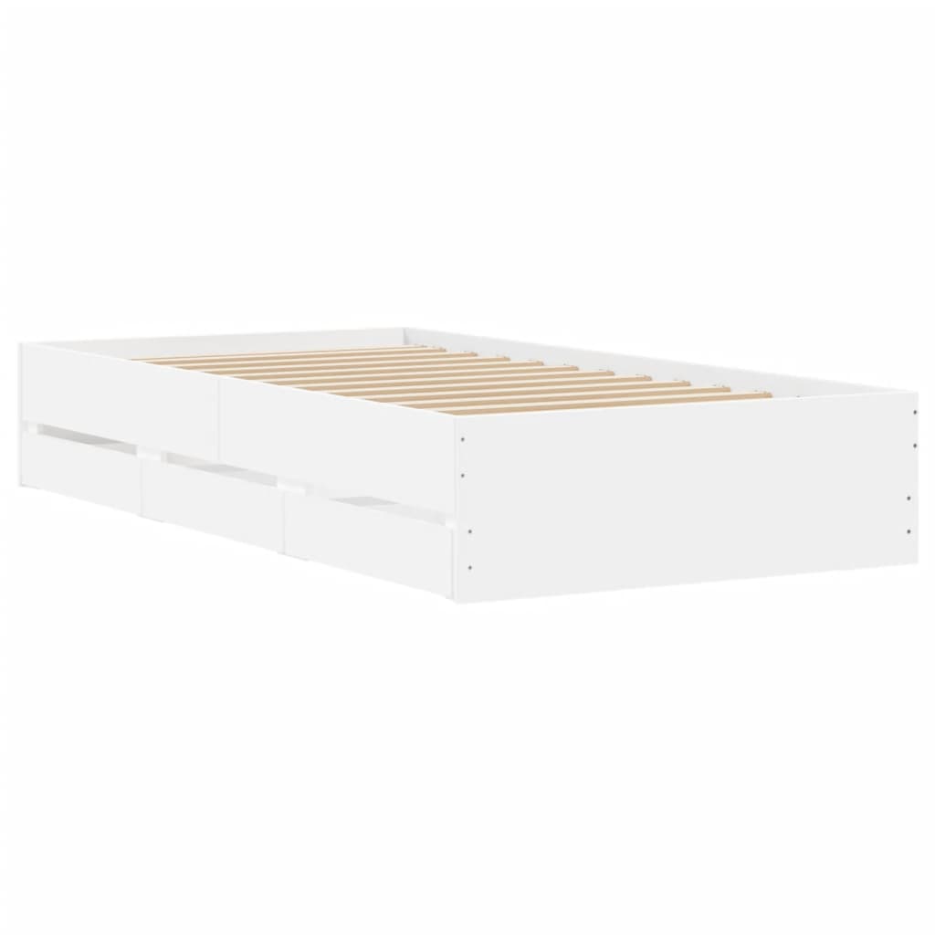 Sengeramme med skuffer hvit 75x190 cm konstruert tre