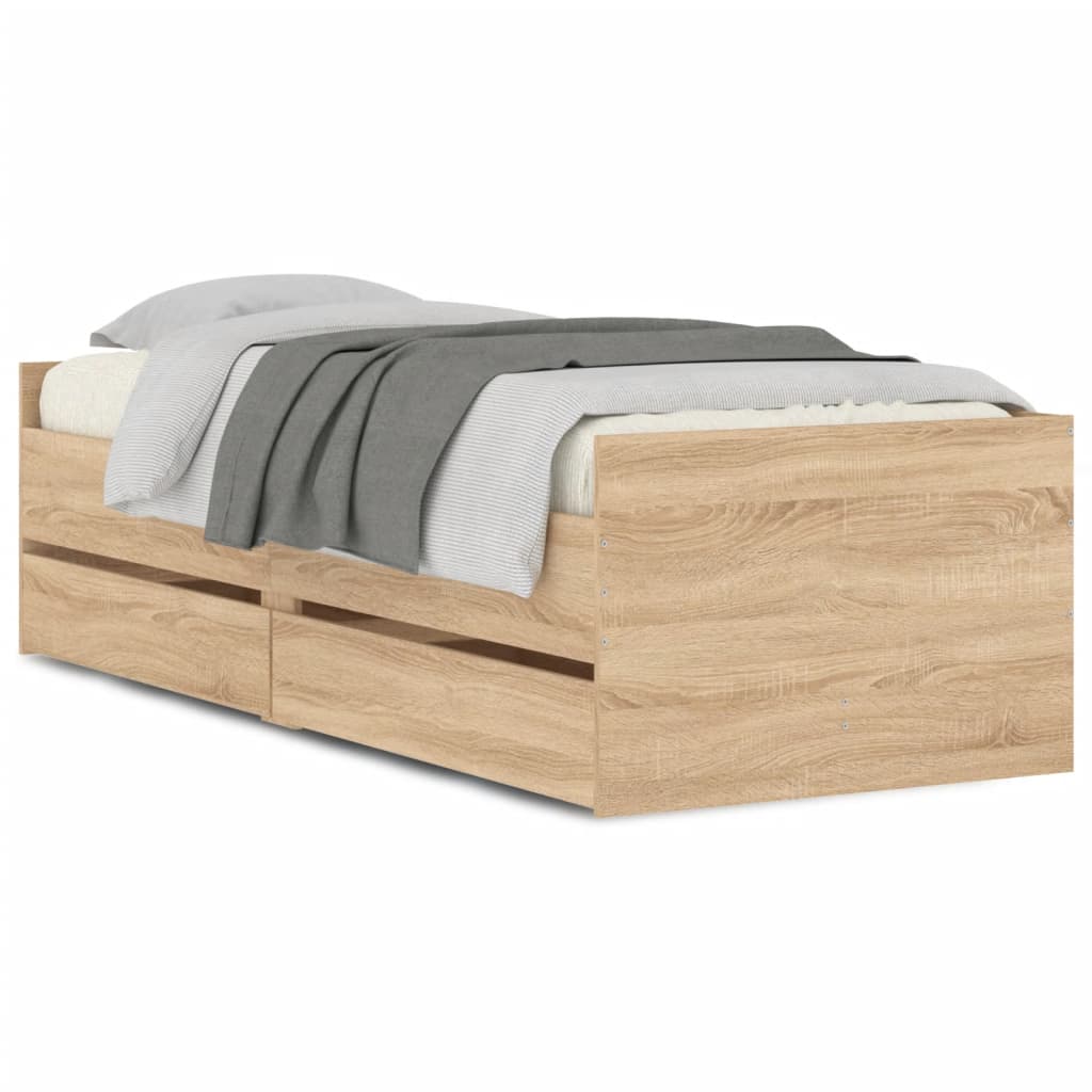 Sengeramme med skuffer sonoma eik 75x190 cm