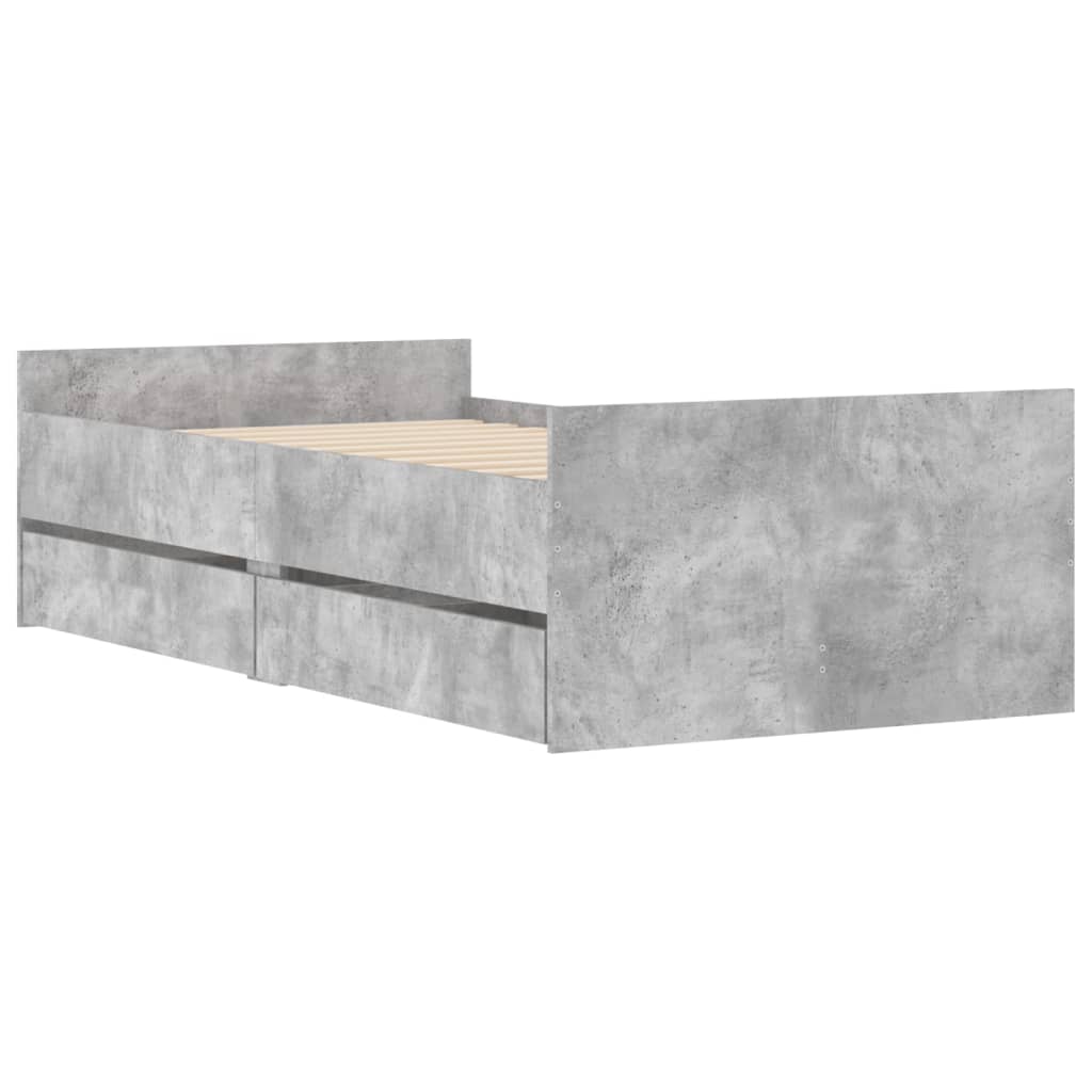 Sengeramme med skuffer betonggrå 90x200 cm