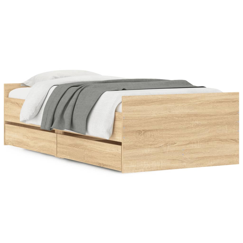 Sengeramme med skuffer sonoma eik 90x190 cm