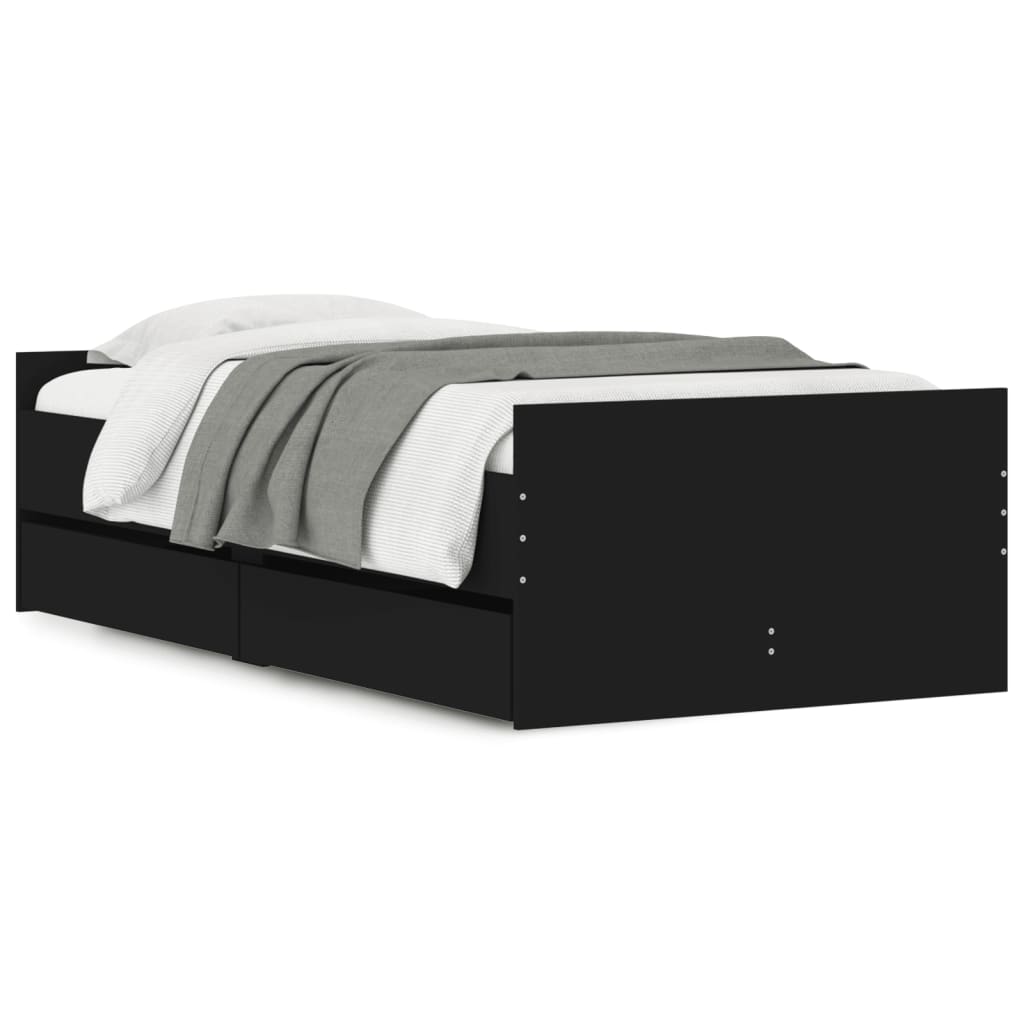 Sengeramme med skuffer svart 75x190 cm