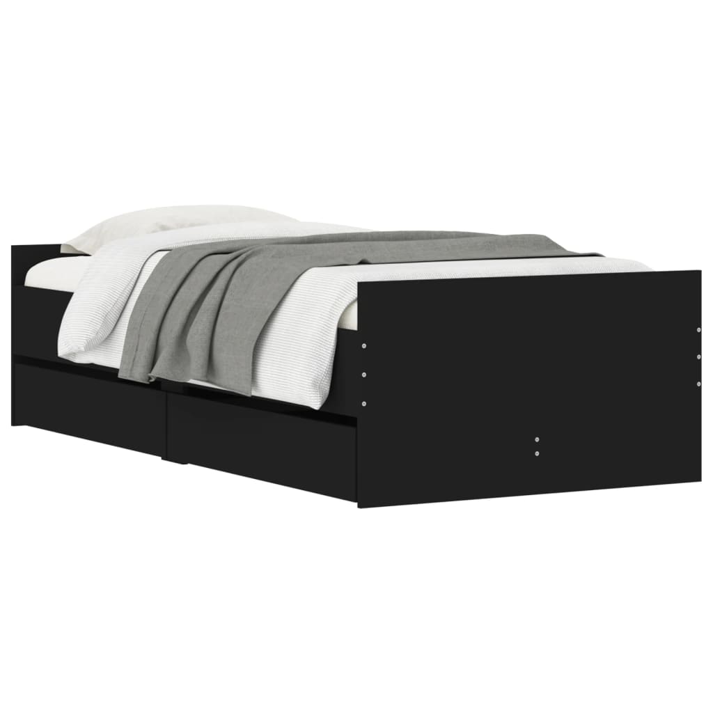 Sengeramme med skuffer svart 75x190 cm