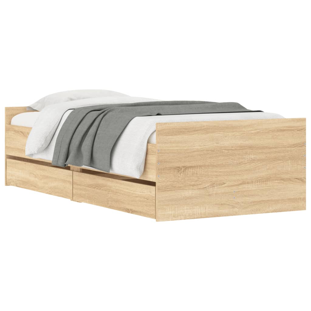 Sengeramme med skuffer sonoma eik 75x190 cm