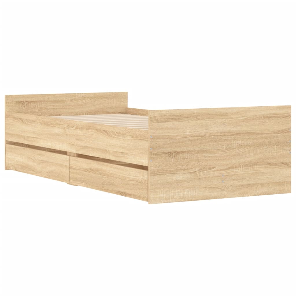 Sengeramme med skuffer sonoma eik 75x190 cm