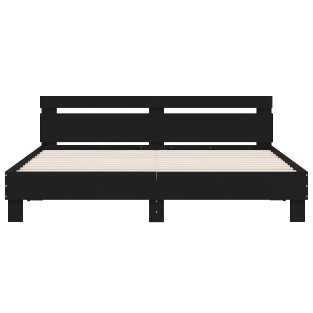 Sengeramme med hodegavl svart 200x200 cm konstruert tre
