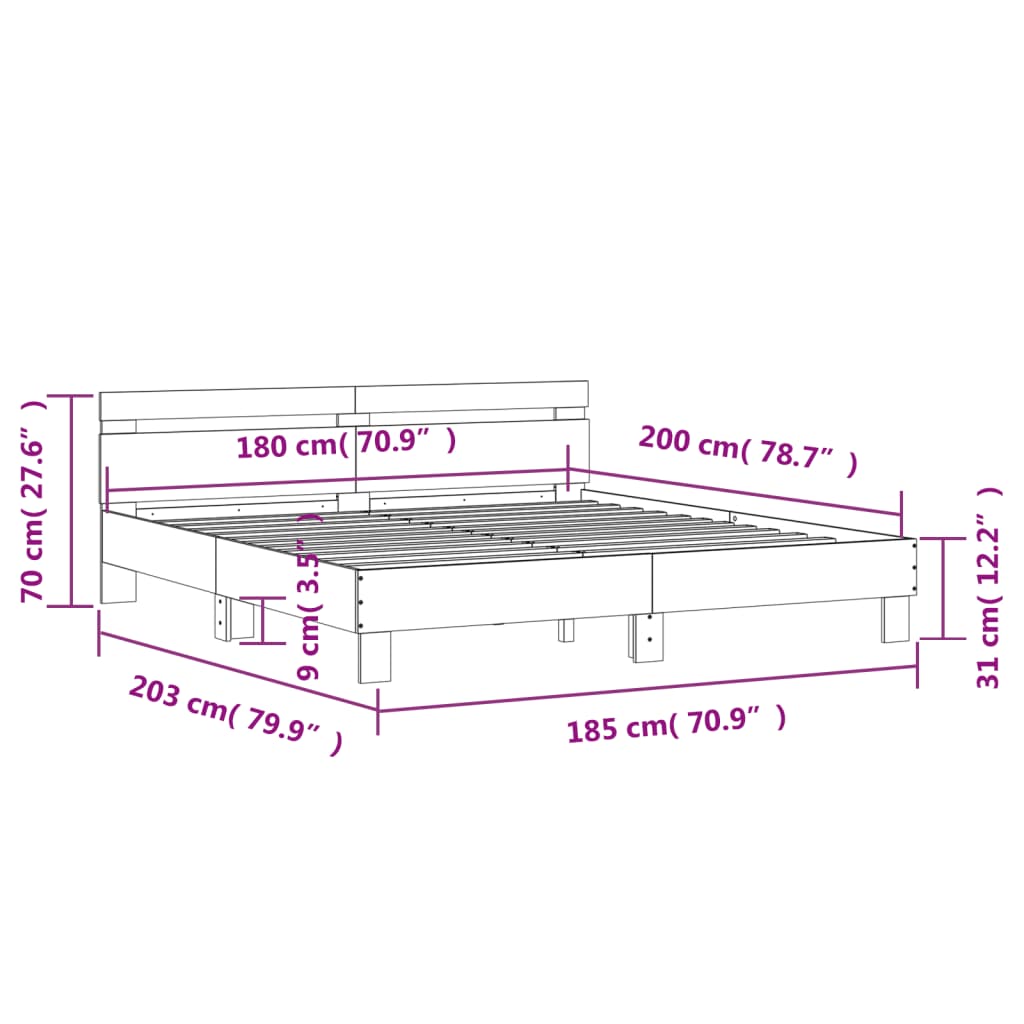 Sengeramme med hodegavl sonoma eik 180x200 cm konstruert tre