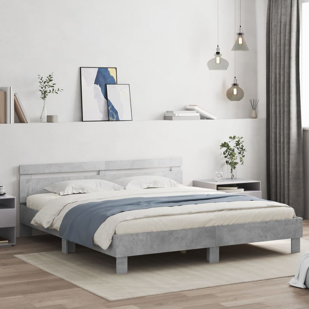 Sengeramme med hodegavl betonggrå 180x200 cm konstruert tre