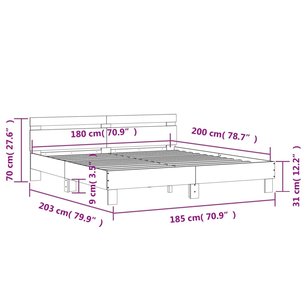 Sengeramme med hodegavl betonggrå 180x200 cm konstruert tre