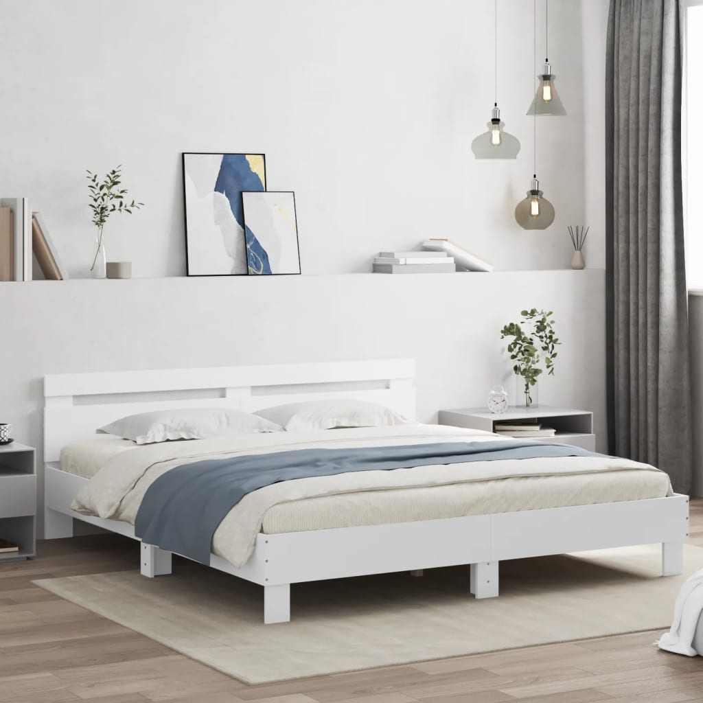 Sengeramme med hodegavl hvit 160x200 cm konstruert tre