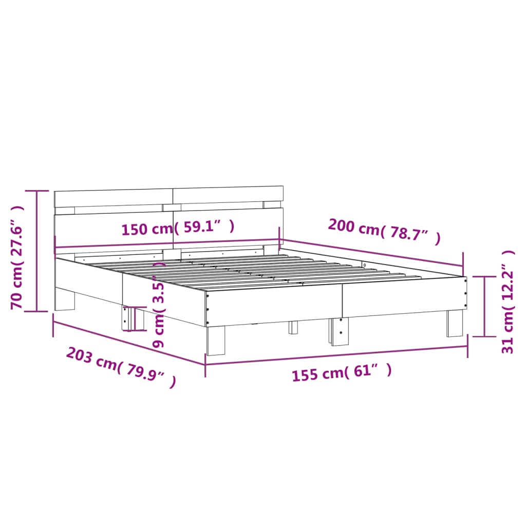 Sengeramme med hodegavl brun eik 150x200 cm konstruert tre