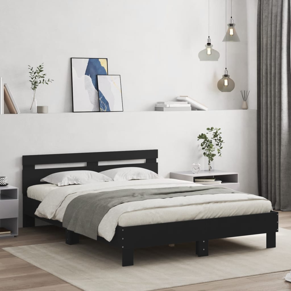 Sengeramme med hodegavl svart 140x200 cm konstruert tre