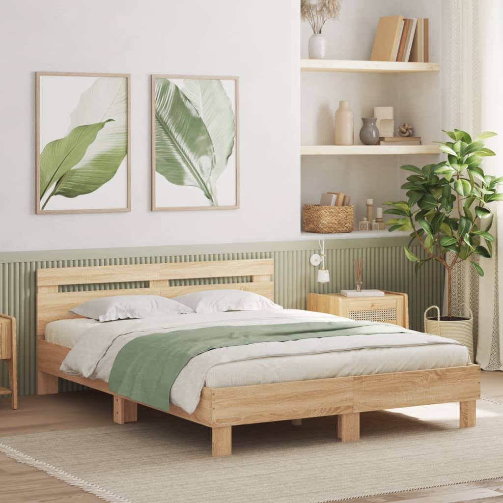 Sengeramme med hodegavl sonoma eik 140x200 cm konstruert tre