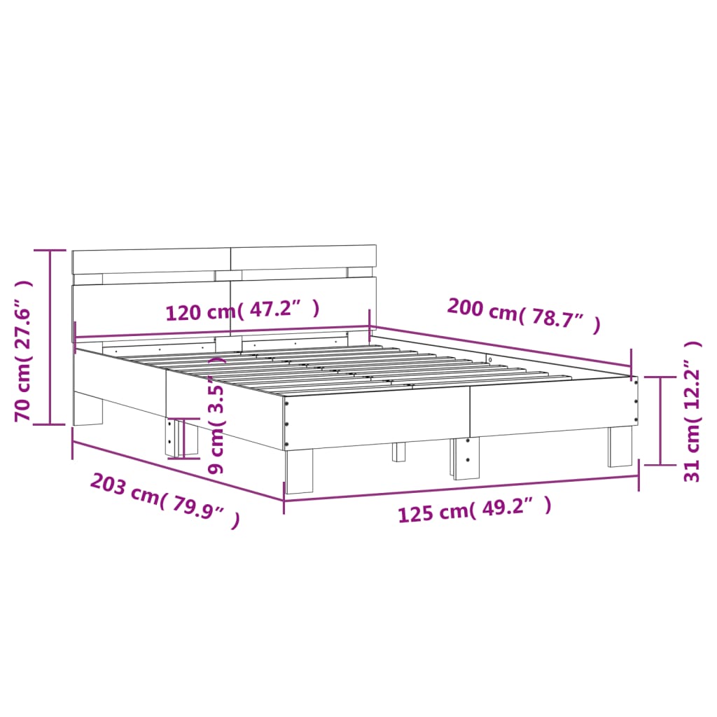 Sengeramme med hodegavl betonggrå 120x200 cm konstruert tre