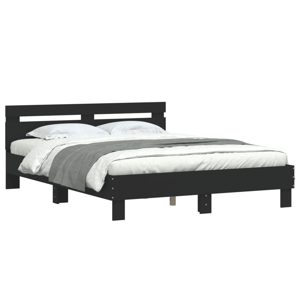 Sengeramme med hodegavl svart 140x190 cm konstruert tre