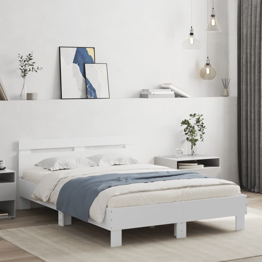 Sengeramme med hodegavl hvit 135x190 cm konstruert tre