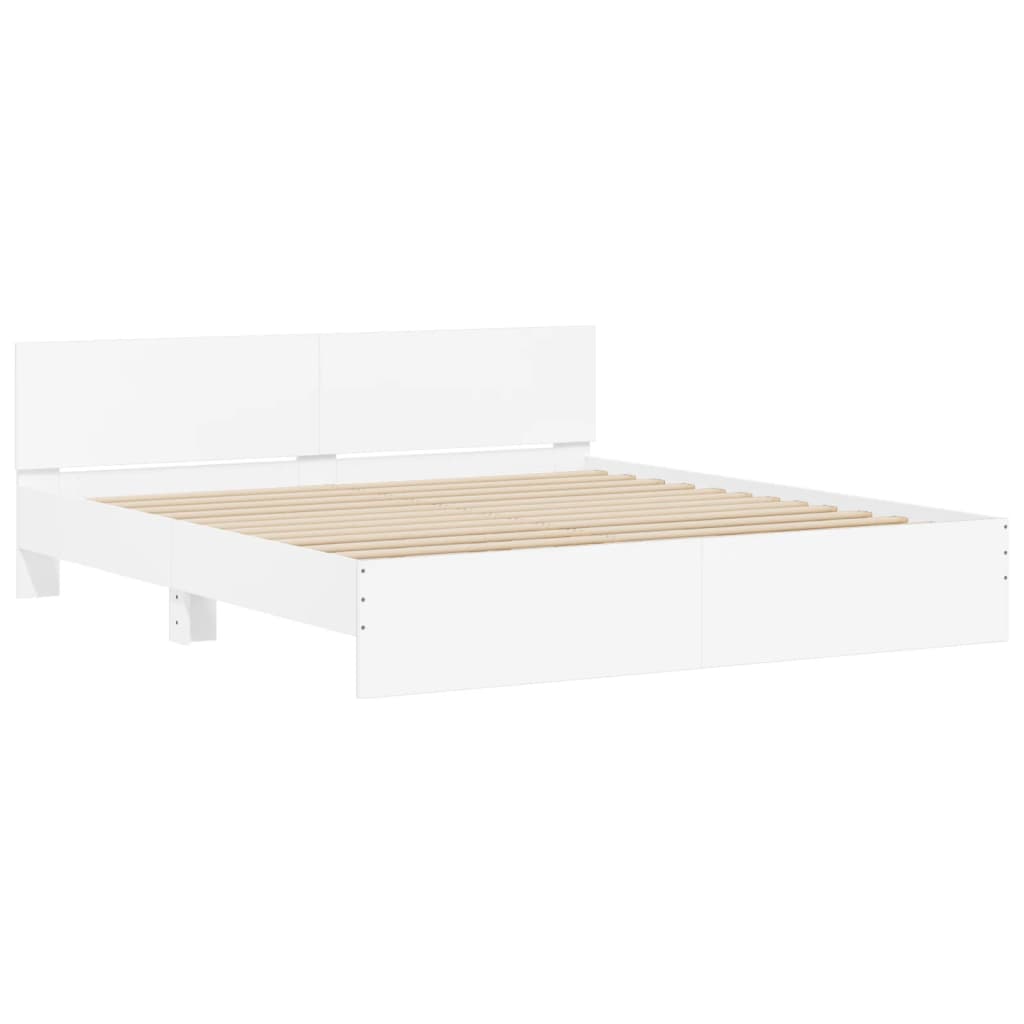 Sengeramme med sengegavl hvit 200x200 cm