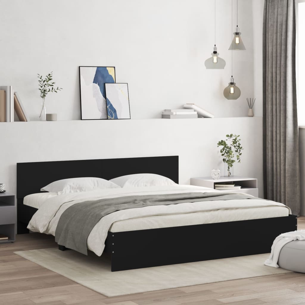 Sengeramme med hodegavl svart 200x200 cm