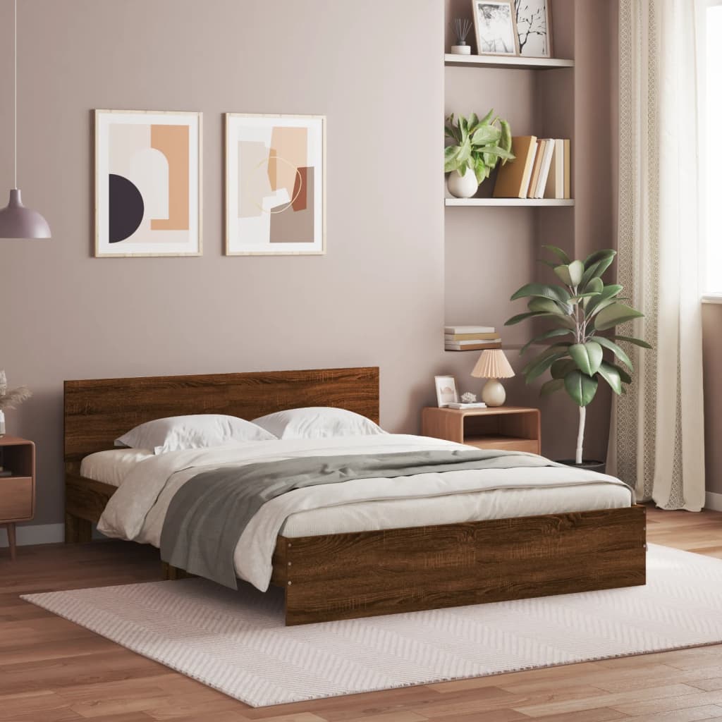Sengeramme med hodegavl brun eik 150x200 cm
