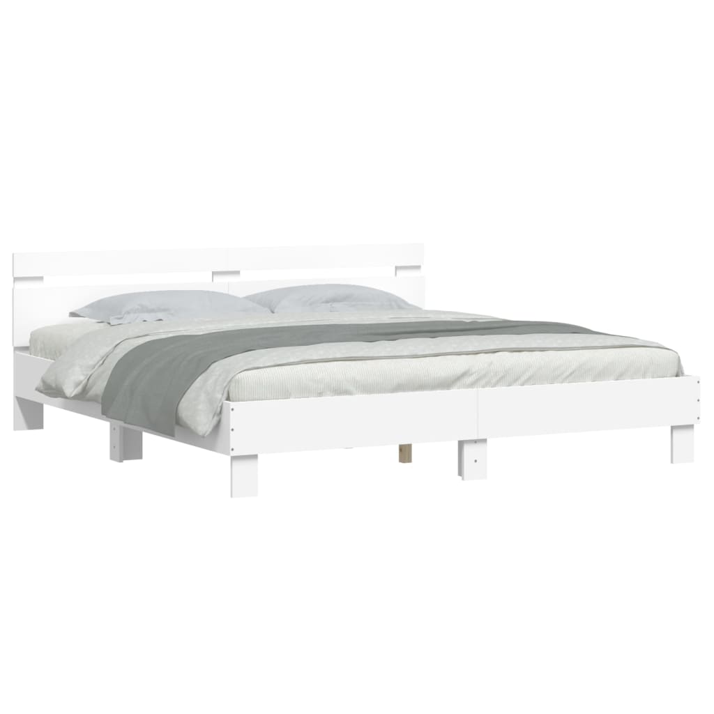 Sengeramme med sengegavl og LED hvit 200x200 cm