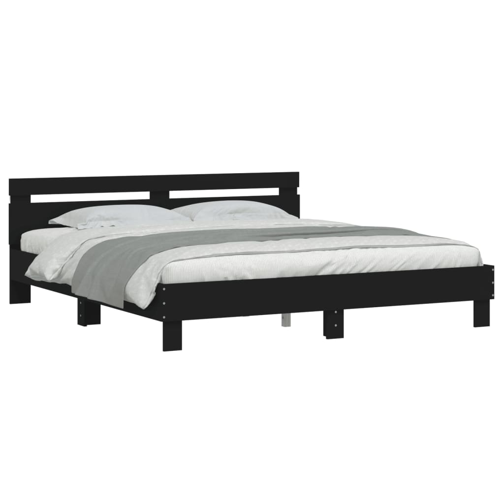 Sengeramme med hodegavl og LED svart 160x200 cm