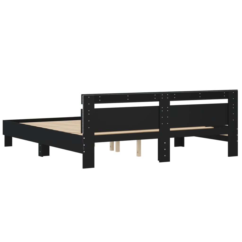 Sengeramme med hodegavl og LED svart 160x200 cm