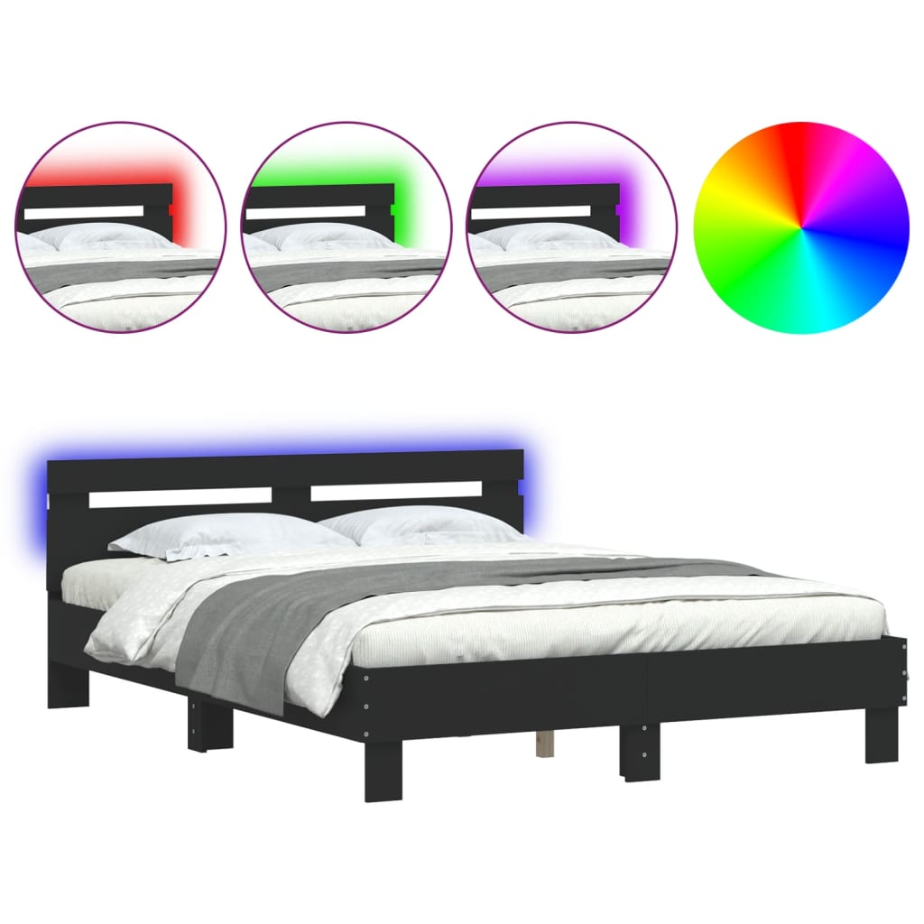 Sengeramme med LED uten Madrass Sort 150x200 cm