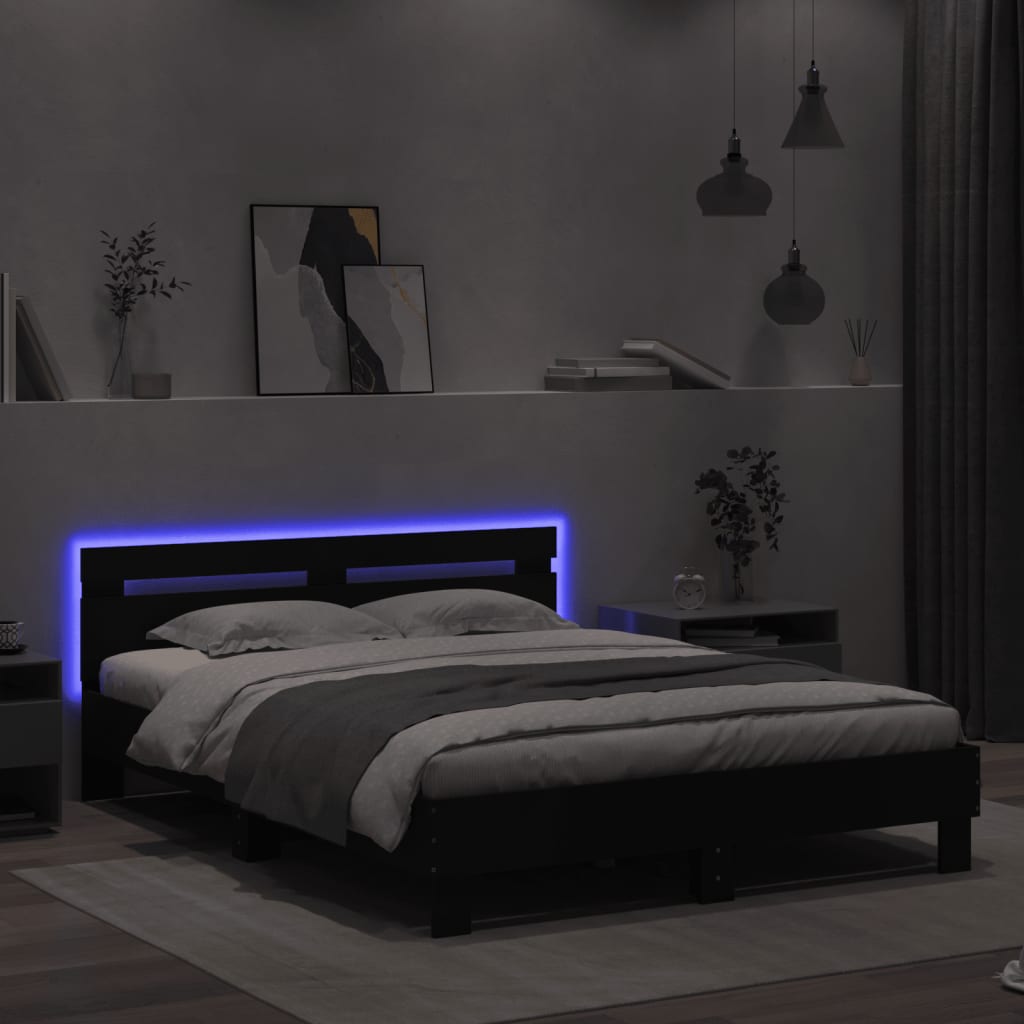 Sengeramme med LED uten Madrass Sort 150x200 cm