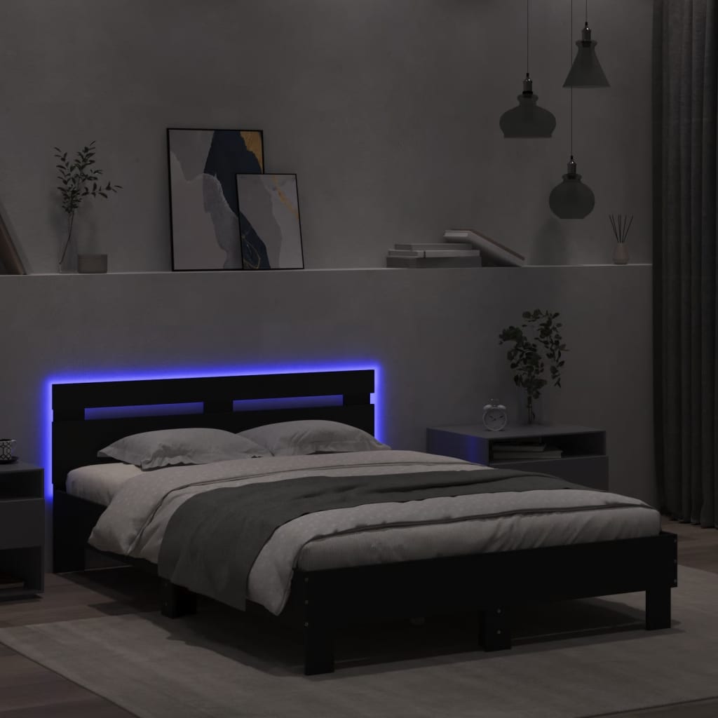 Sengeramme med hodegavl og LED svart 120x200 cm