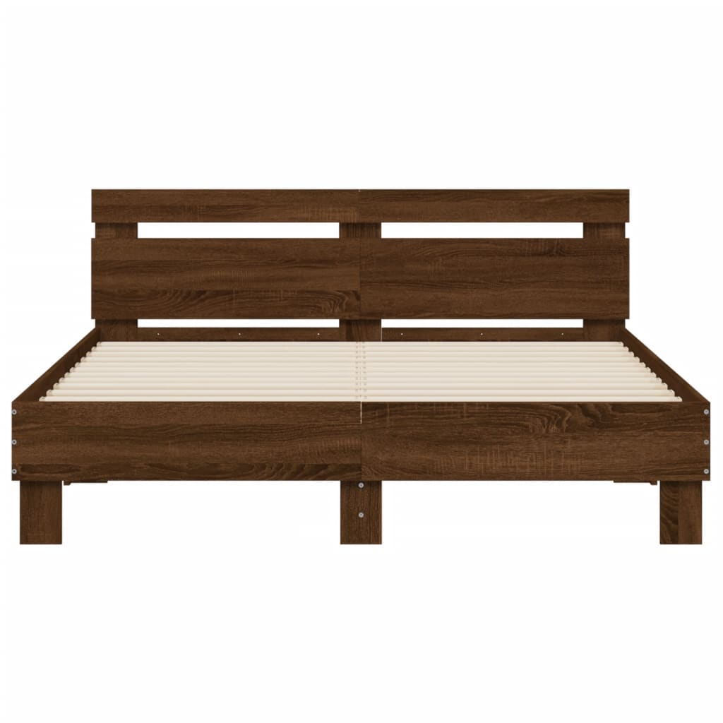 Sengeramme med hodegavl og LED brun eik 140x190 cm
