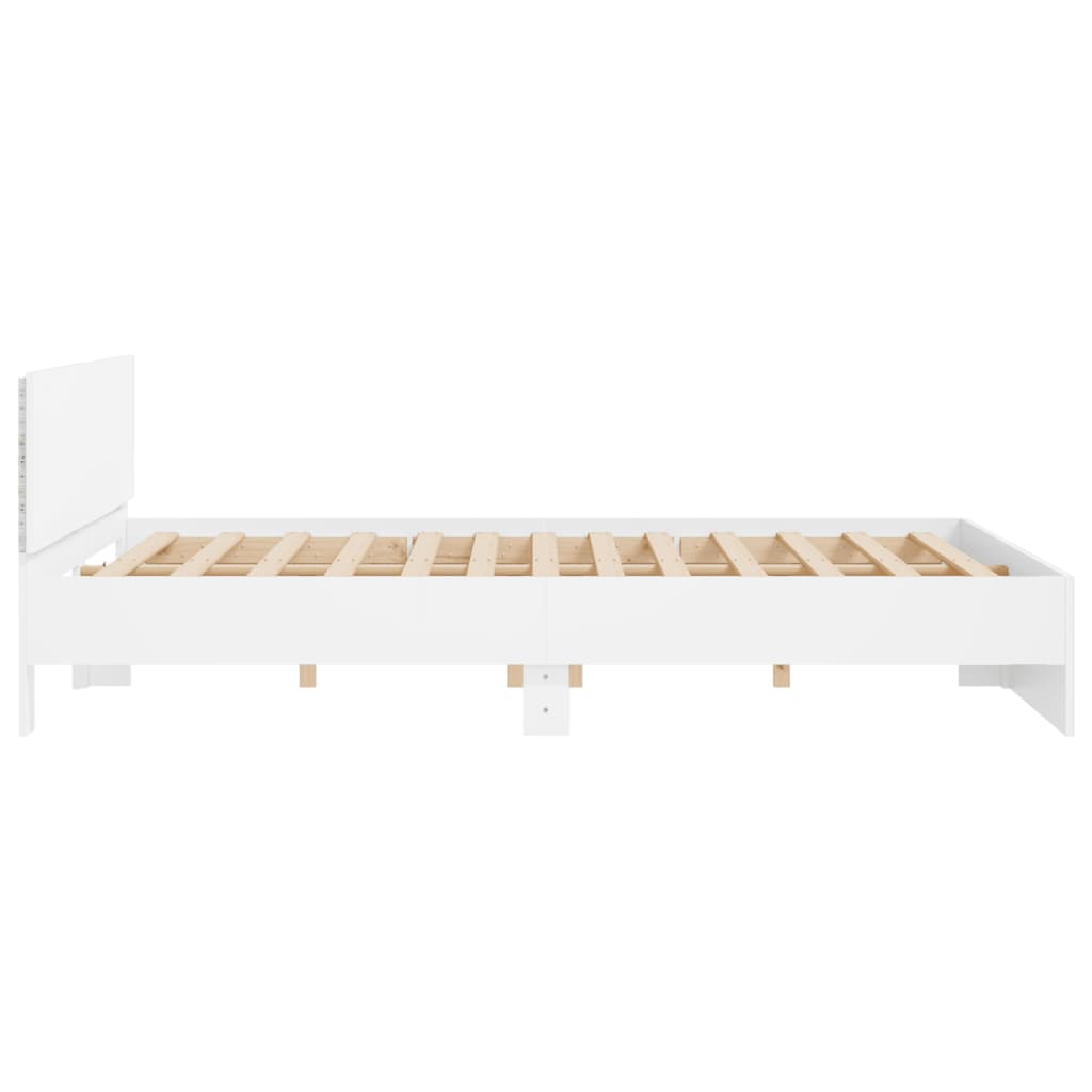 Sengeramme med hodegavl og LED hvit 180x200 cm