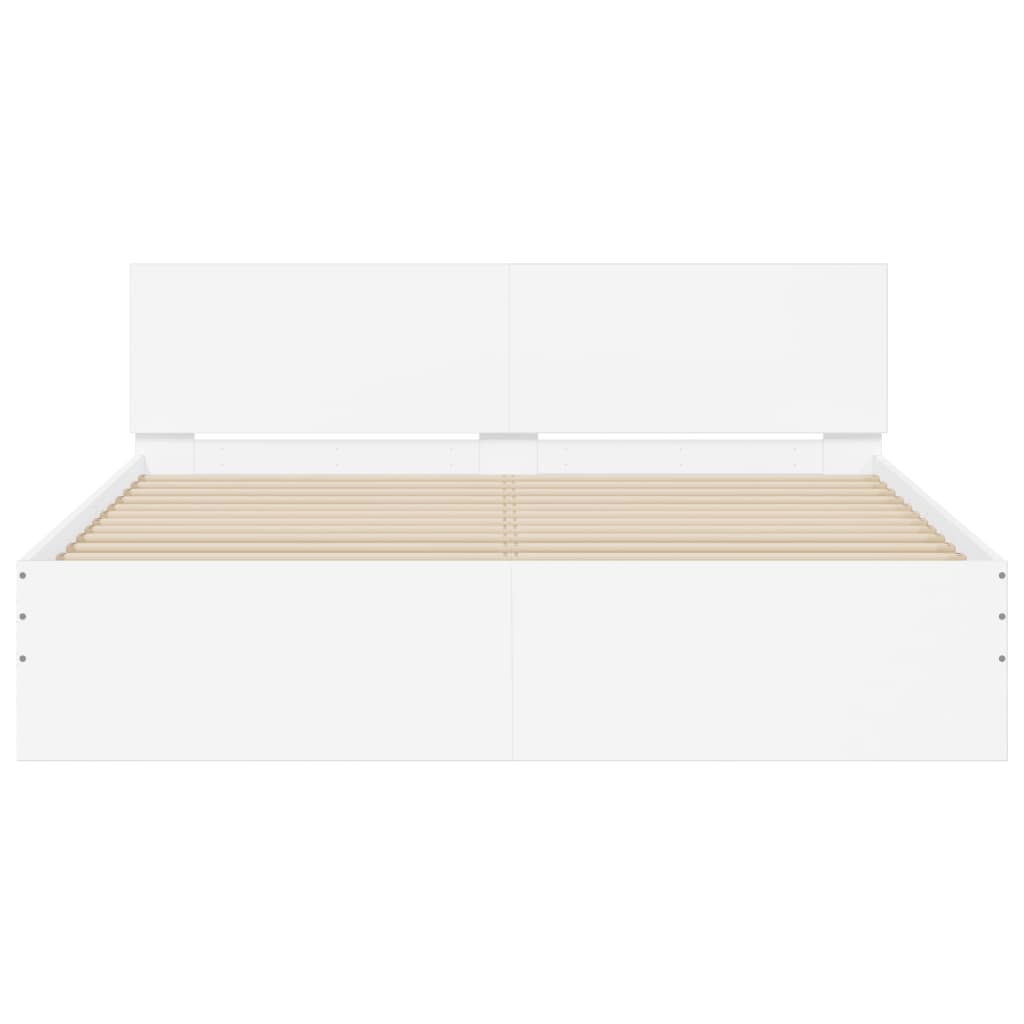 Sengeramme med hodegavl og LED hvit 160x200 cm
