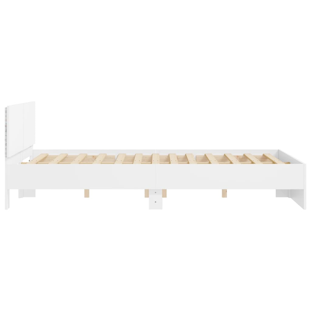 Sengeramme med sengegavl og LED hvit 150x200 cm