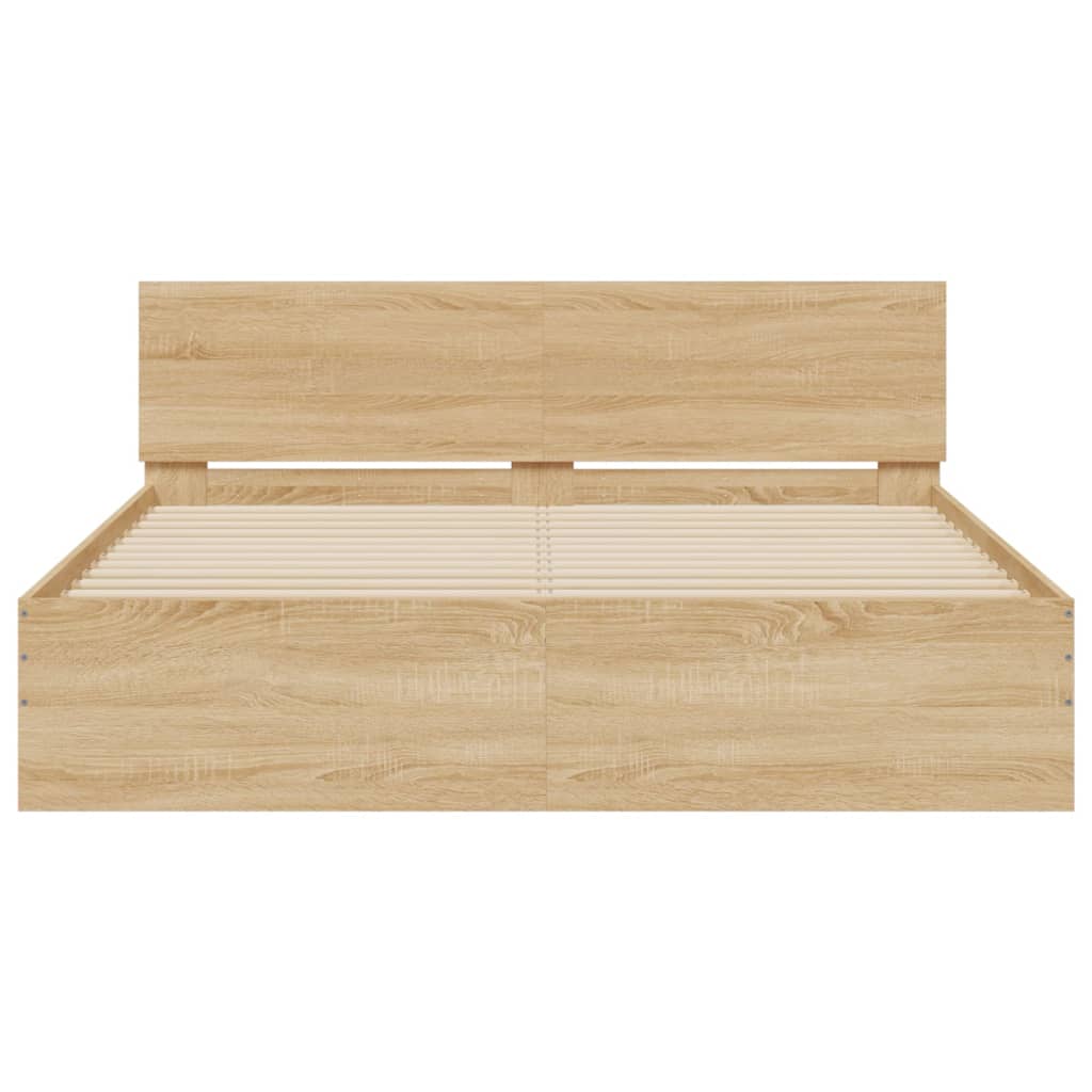 Sengeramme med hodegavl og LED sonoma eik 150x200 cm