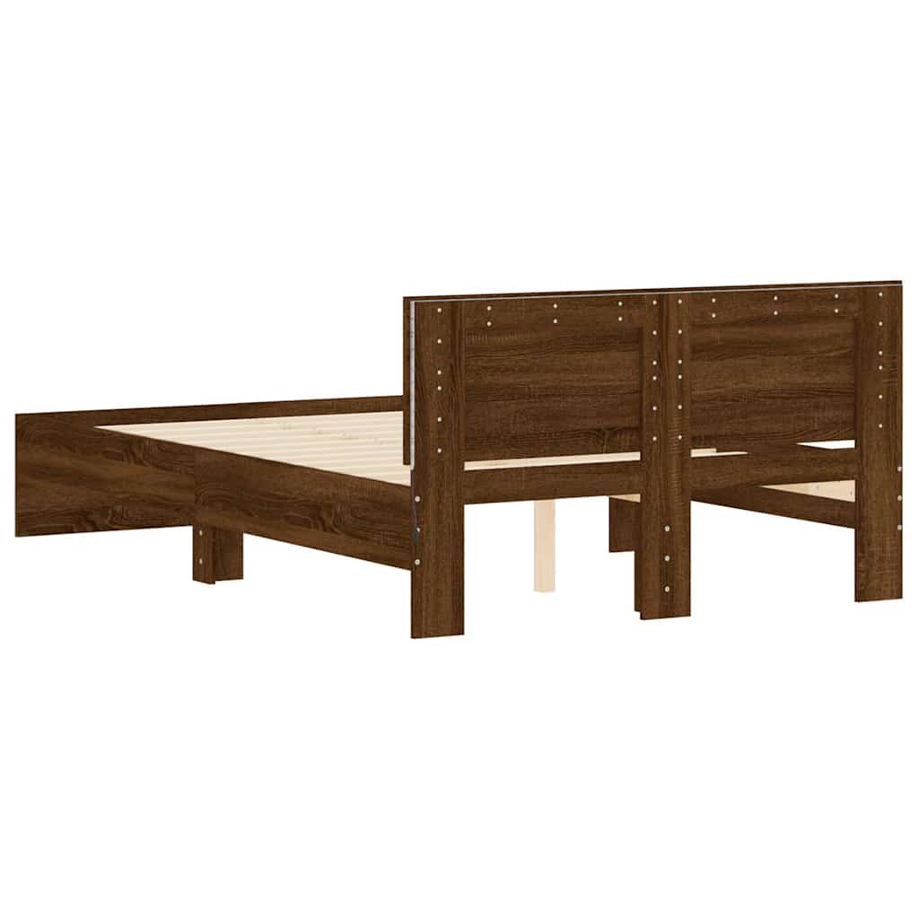 Sengeramme med hodegavl og LED brun eik 140x190 cm
