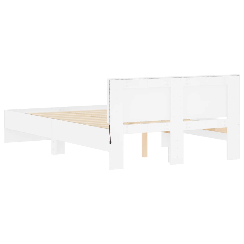 Sengeramme med hodegavl og LED hvit 135x190 cm