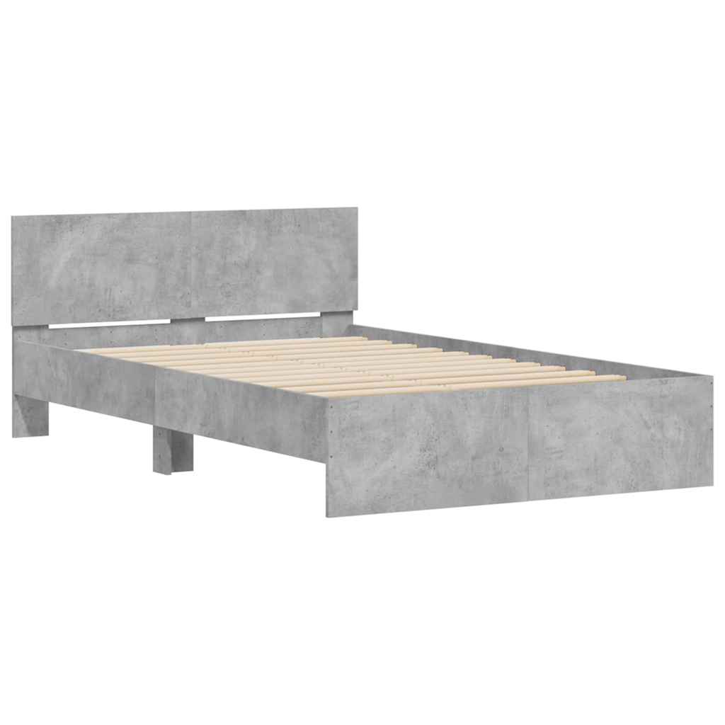 Sengeramme med hodegavl og LED betonggrå 135x190 cm