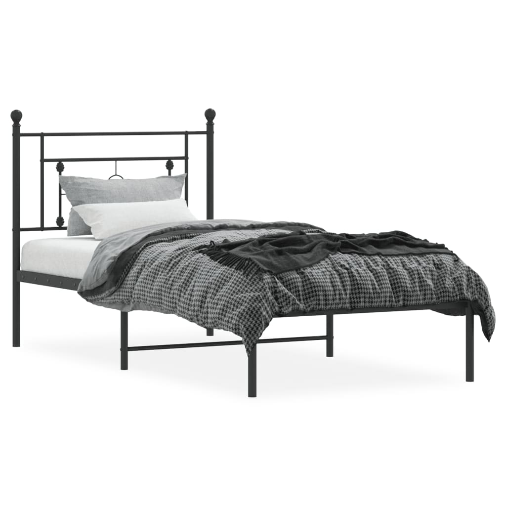 Sengeramme i metall med hodegavl svart 90x190 cm